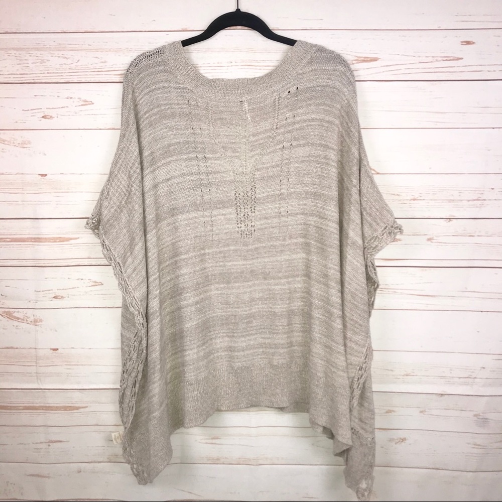 Free People Kona Pointelle Crochet Tan Knit Poncho - Picture 3 of 8